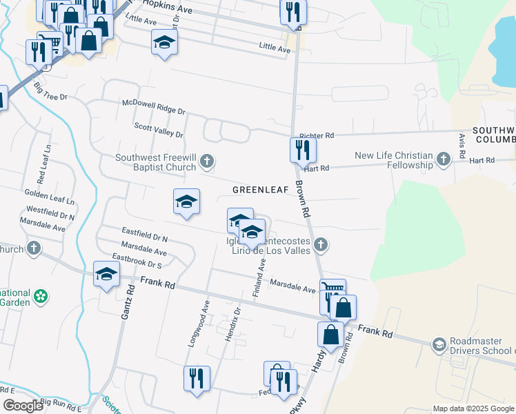 map of restaurants, bars, coffee shops, grocery stores, and more near 1825 Finland Avenue in Columbus