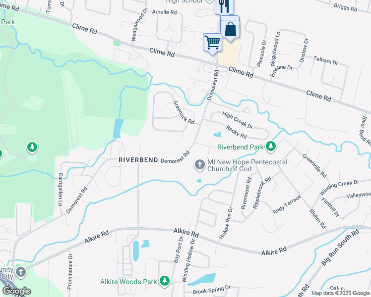 map of restaurants, bars, coffee shops, grocery stores, and more near 1465 Demorest Road in Columbus