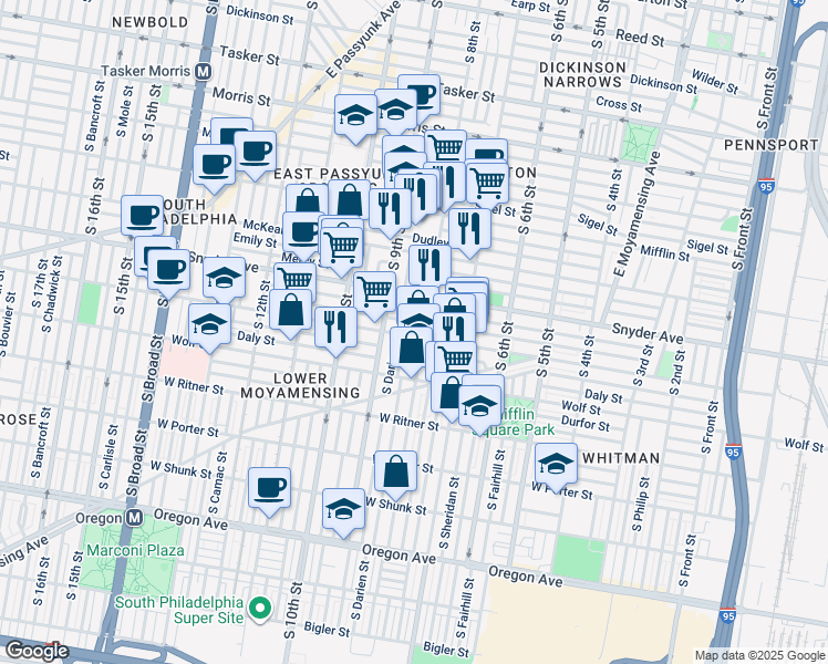 map of restaurants, bars, coffee shops, grocery stores, and more near 813 Jackson Street in Philadelphia