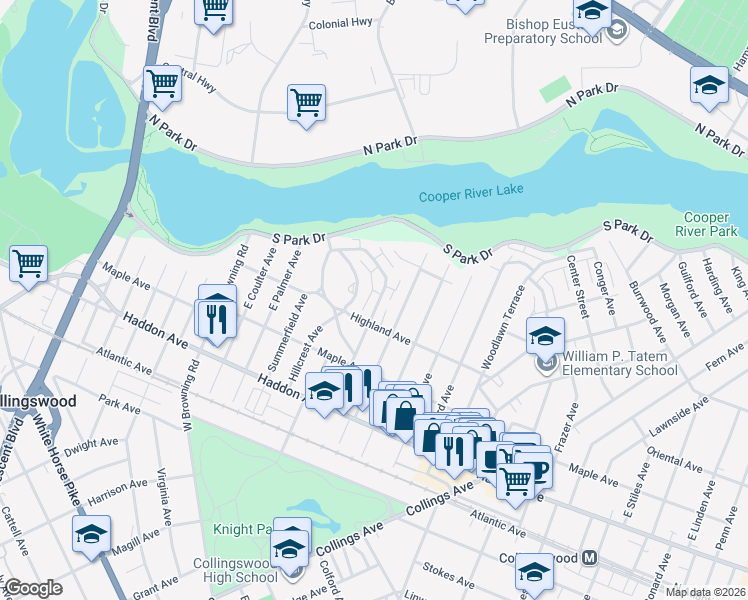 map of restaurants, bars, coffee shops, grocery stores, and more near 213 Garfield Avenue in Collingswood