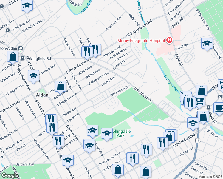 map of restaurants, bars, coffee shops, grocery stores, and more near 429 Rively Avenue in Aldan