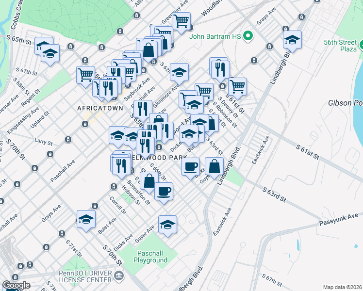 map of restaurants, bars, coffee shops, grocery stores, and more near in Philadelphia