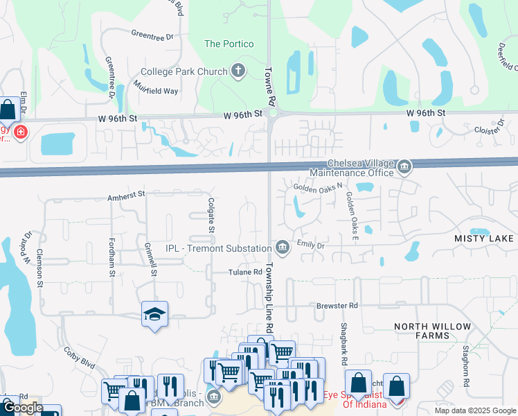 map of restaurants, bars, coffee shops, grocery stores, and more near 9331 Doubloon Road in Indianapolis