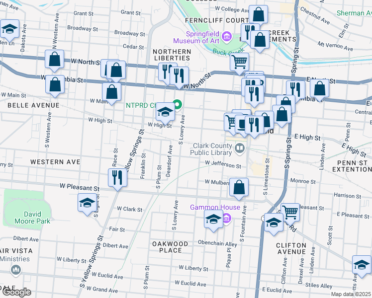 map of restaurants, bars, coffee shops, grocery stores, and more near 203-249 Ames Pl in Springfield