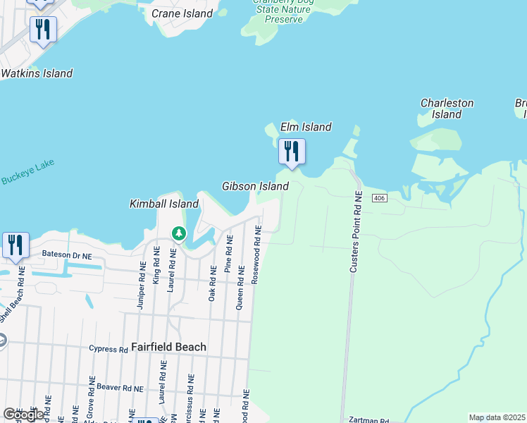 map of restaurants, bars, coffee shops, grocery stores, and more near 13864 Rosewood Road Northeast in Thornville
