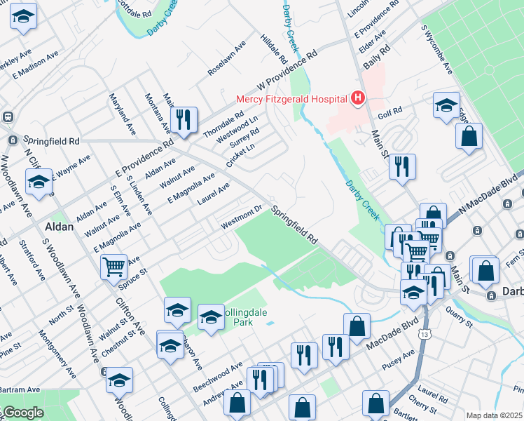 map of restaurants, bars, coffee shops, grocery stores, and more near 480 Westmont Drive in Collingdale