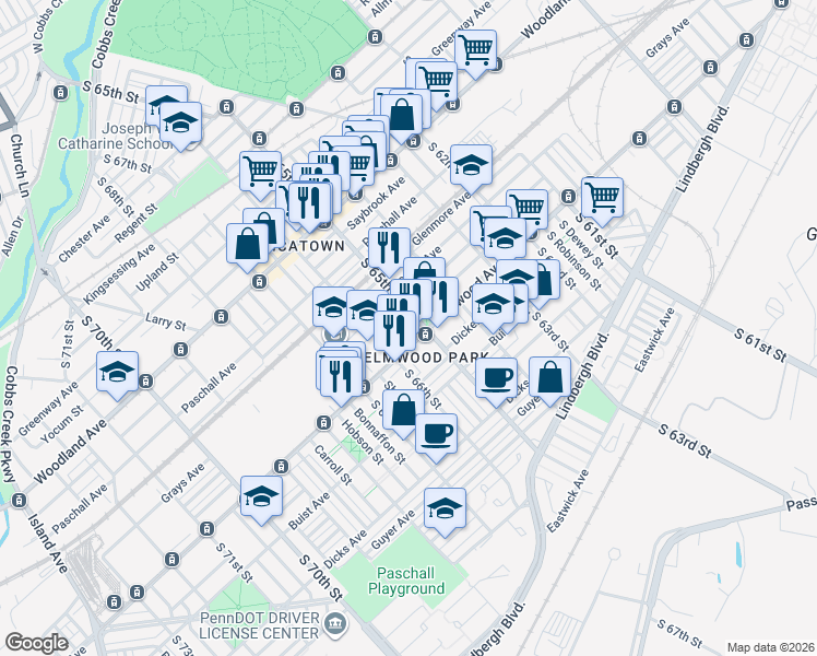 map of restaurants, bars, coffee shops, grocery stores, and more near in Philadelphia