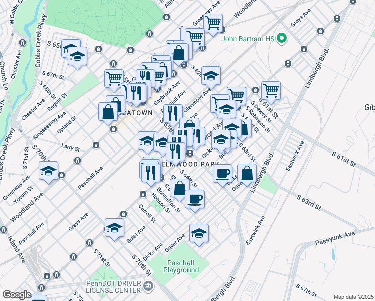 map of restaurants, bars, coffee shops, grocery stores, and more near in Philadelphia
