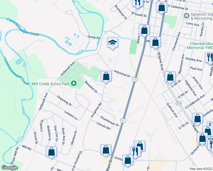 map of restaurants, bars, coffee shops, grocery stores, and more near 965 Progress Rd in Chambersburg