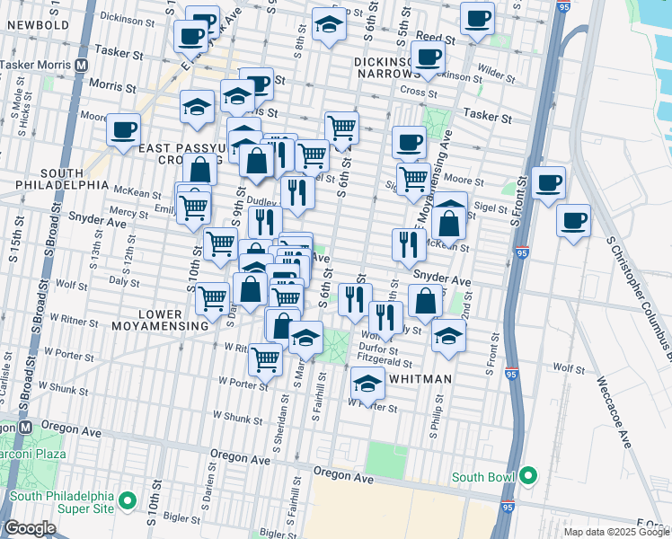 map of restaurants, bars, coffee shops, grocery stores, and more near 539 Cantrell Street in Philadelphia