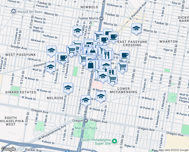 map of restaurants, bars, coffee shops, grocery stores, and more near in Philadelphia