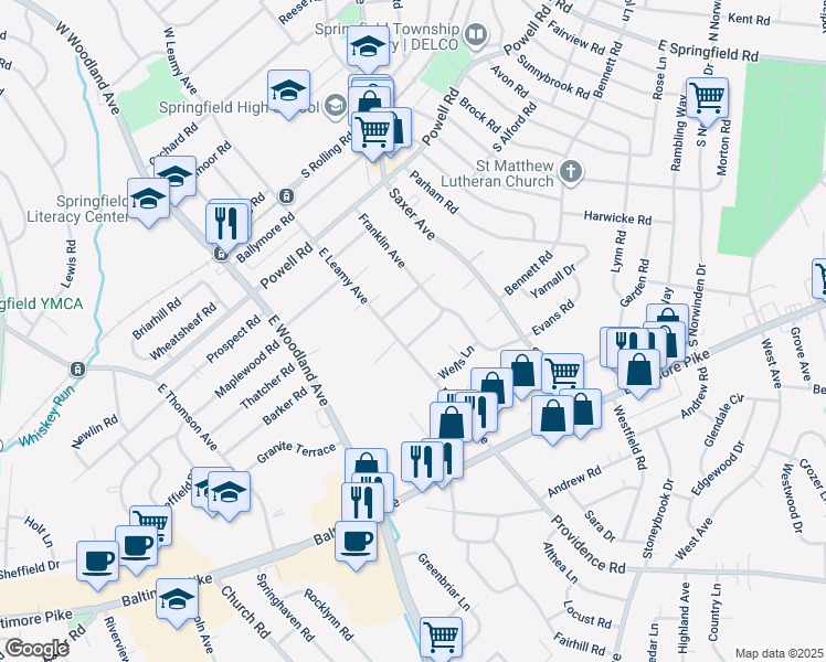 map of restaurants, bars, coffee shops, grocery stores, and more near 724 Evans Road in Springfield