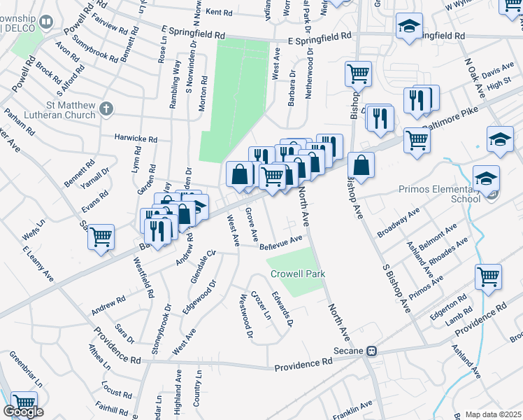 map of restaurants, bars, coffee shops, grocery stores, and more near 814 Homestead Avenue in Springfield