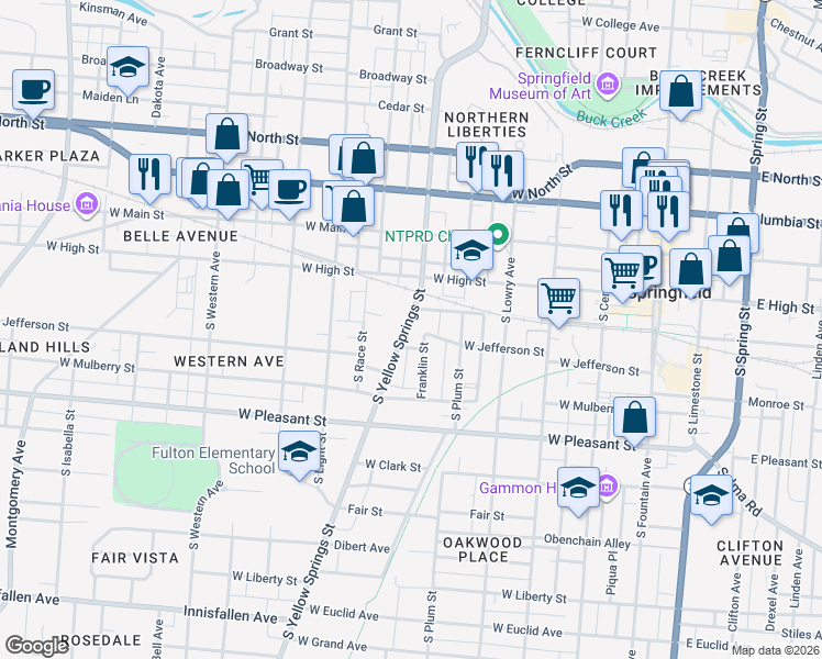 map of restaurants, bars, coffee shops, grocery stores, and more near 220 S Yellow Springs St in Springfield