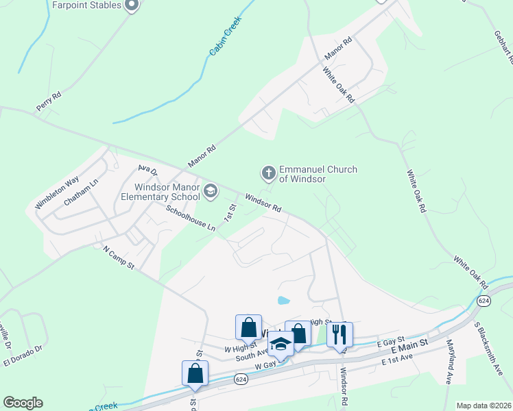 map of restaurants, bars, coffee shops, grocery stores, and more near 2194 Windsor Rd in Windsor