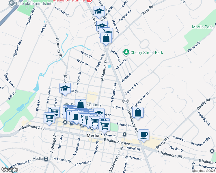 map of restaurants, bars, coffee shops, grocery stores, and more near 125 East 5th Street in Chester