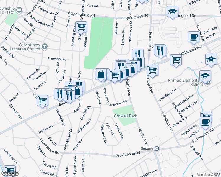 map of restaurants, bars, coffee shops, grocery stores, and more near 814 Homestead Avenue in Springfield