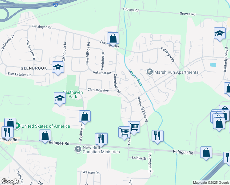 map of restaurants, bars, coffee shops, grocery stores, and more near 3491 Clarkston Avenue in Columbus