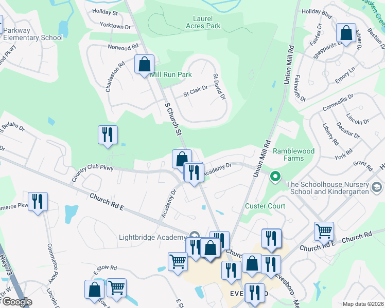 map of restaurants, bars, coffee shops, grocery stores, and more near 4 Farnwood Road in Mount Laurel Township
