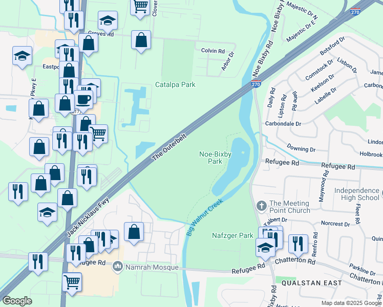 map of restaurants, bars, coffee shops, grocery stores, and more near 2000 Nathaniel Boulevard in Columbus