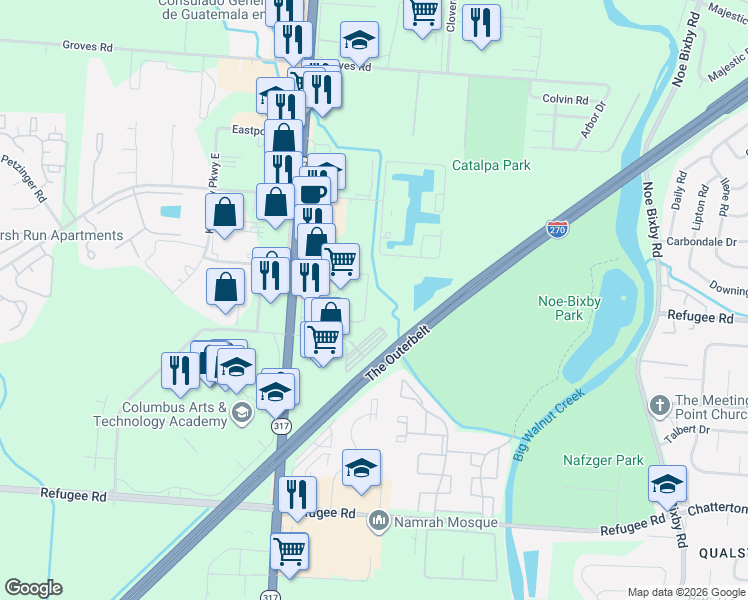 map of restaurants, bars, coffee shops, grocery stores, and more near 2690 South Hamilton Road in Columbus