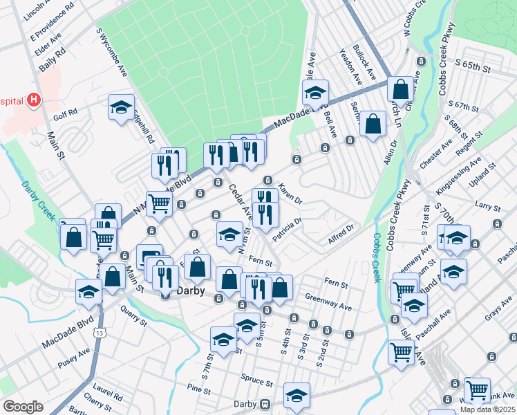 map of restaurants, bars, coffee shops, grocery stores, and more near 104 Norma Road in Lansdowne