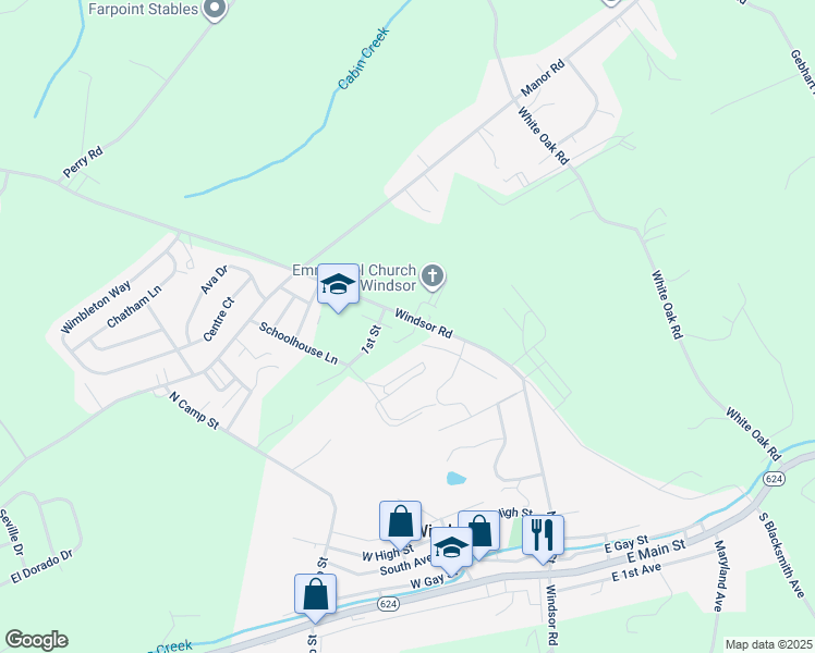 map of restaurants, bars, coffee shops, grocery stores, and more near 2188 Windsor Road in Windsor