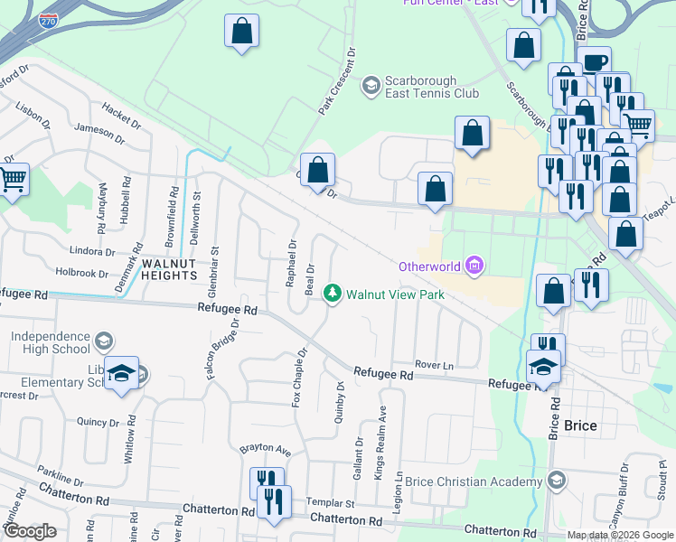 map of restaurants, bars, coffee shops, grocery stores, and more near 2760 Barrows Road in Columbus
