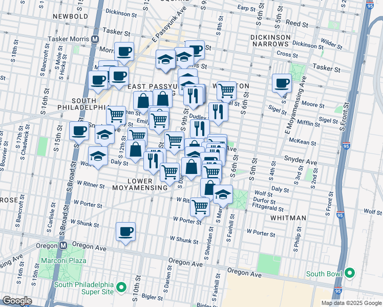 map of restaurants, bars, coffee shops, grocery stores, and more near 819 Winton Street in Philadelphia