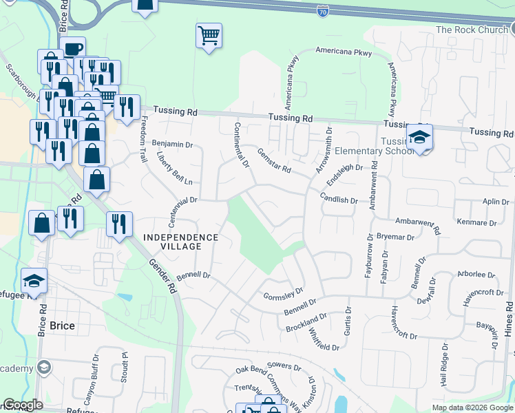 map of restaurants, bars, coffee shops, grocery stores, and more near Hubbardton Place in Reynoldsburg