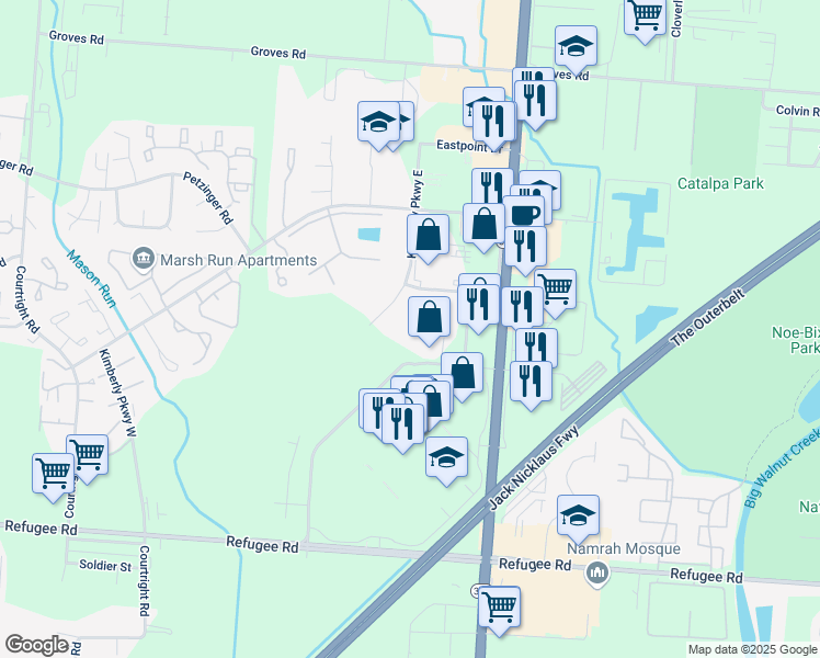 map of restaurants, bars, coffee shops, grocery stores, and more near 4225 Macsway Avenue in Columbus