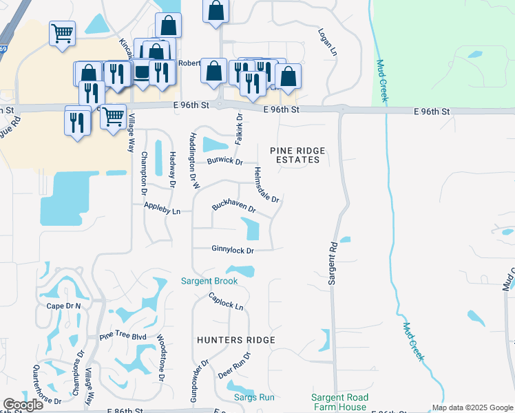 map of restaurants, bars, coffee shops, grocery stores, and more near 8912 Buckhaven Dr in Indianapolis
