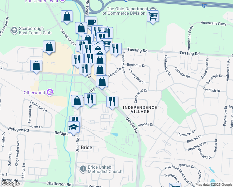 map of restaurants, bars, coffee shops, grocery stores, and more near 2903 Teapot Court in Reynoldsburg
