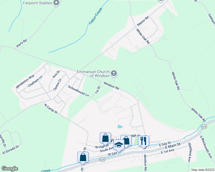 map of restaurants, bars, coffee shops, grocery stores, and more near 2188 Windsor Road in Windsor