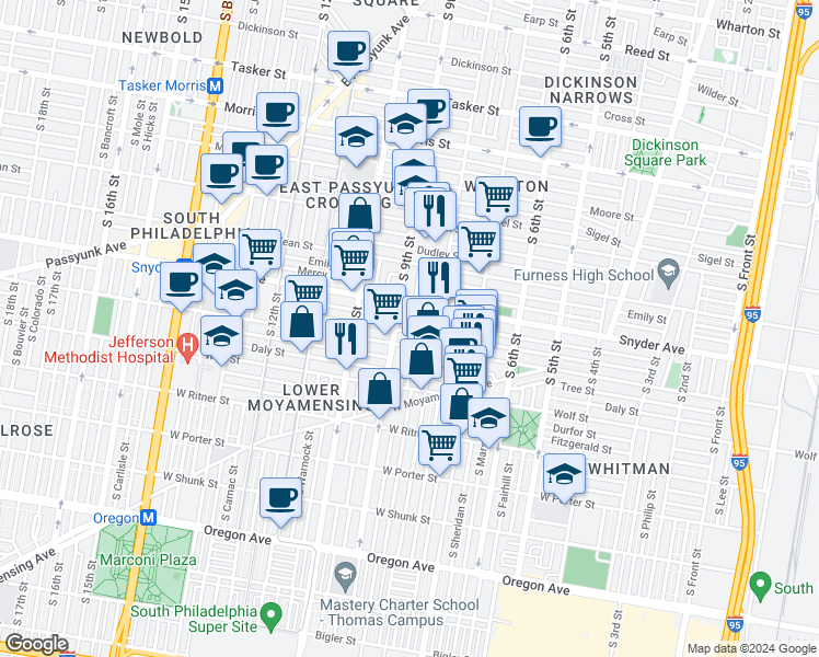 map of restaurants, bars, coffee shops, grocery stores, and more near 819 Winton Street in Philadelphia