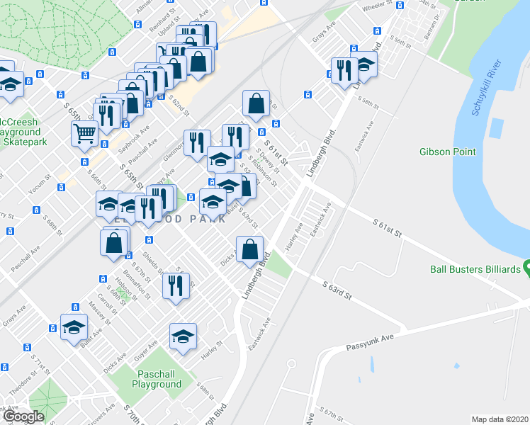 map of restaurants, bars, coffee shops, grocery stores, and more near in Philadelphia