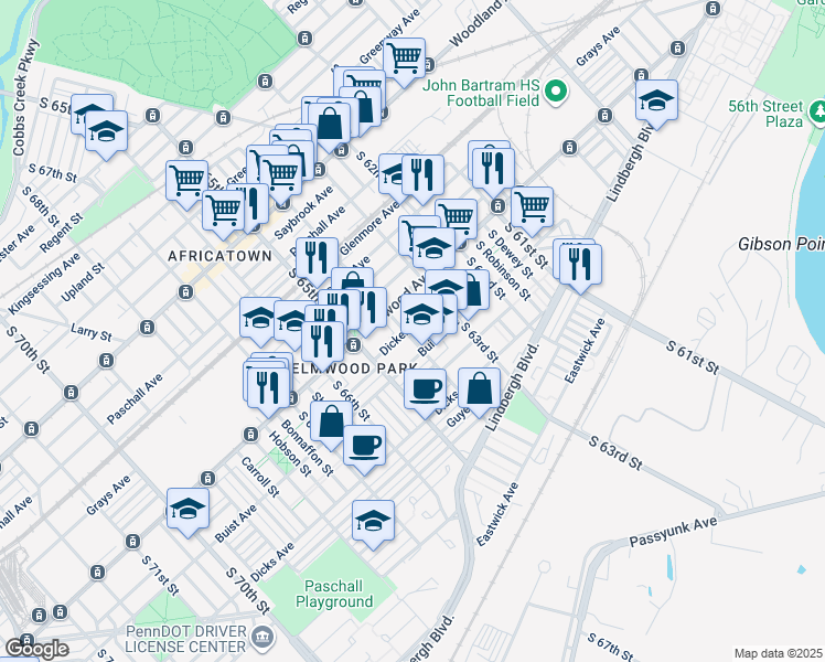 map of restaurants, bars, coffee shops, grocery stores, and more near in Philadelphia
