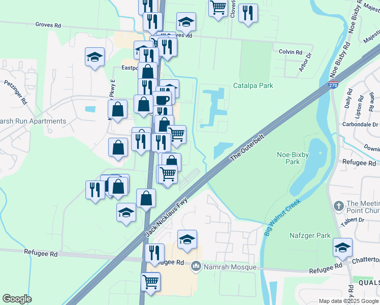map of restaurants, bars, coffee shops, grocery stores, and more near 2690 South Hamilton Road in Columbus