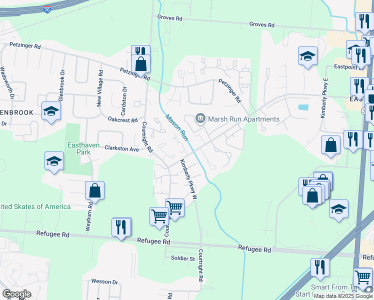 map of restaurants, bars, coffee shops, grocery stores, and more near 3840 Kimberly Parkway North in Columbus