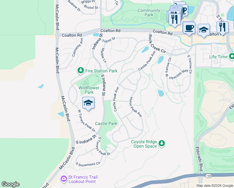 map of restaurants, bars, coffee shops, grocery stores, and more near 3268 Castle Peak Avenue in Superior