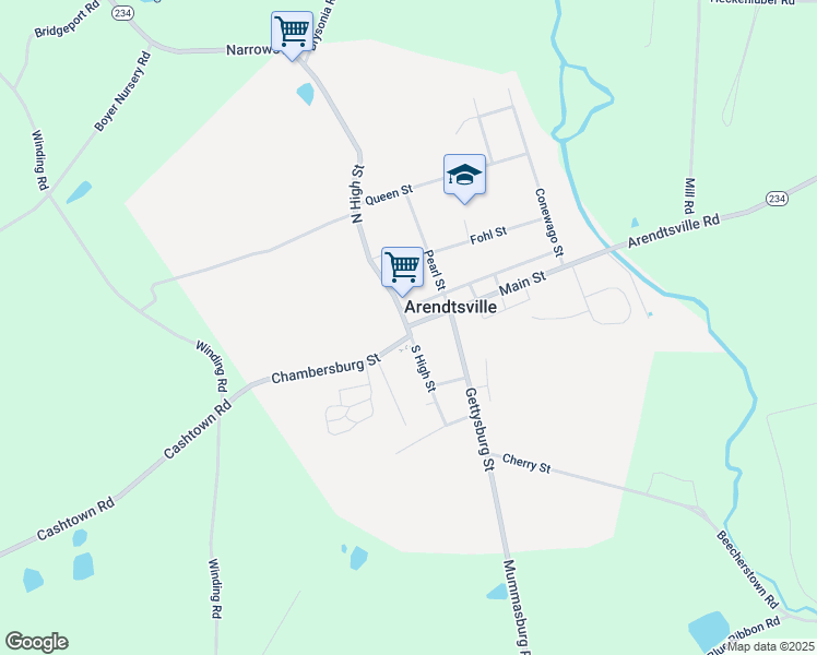 map of restaurants, bars, coffee shops, grocery stores, and more near 2 Main Street in Biglerville