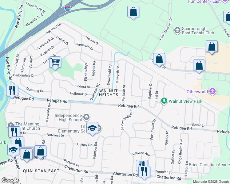 map of restaurants, bars, coffee shops, grocery stores, and more near 5285 Lindora Drive in Columbus