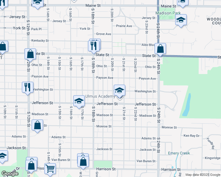 map of restaurants, bars, coffee shops, grocery stores, and more near 720 South 20th Street in Quincy