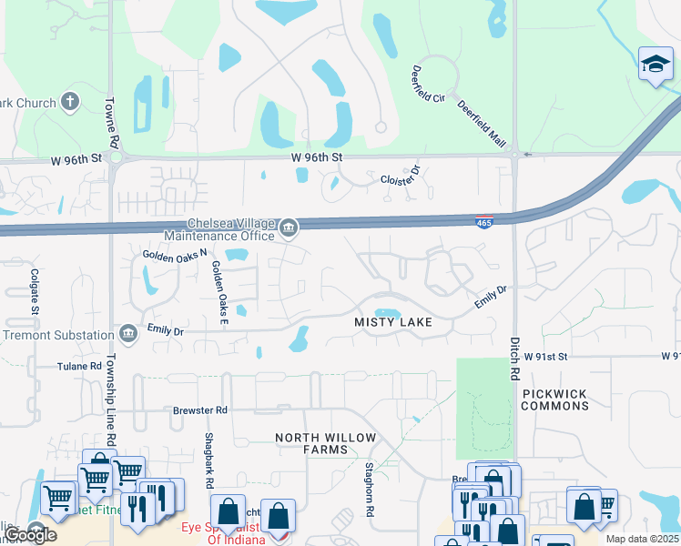 map of restaurants, bars, coffee shops, grocery stores, and more near 9339 Eden Woods Court in Indianapolis