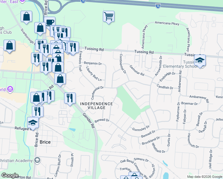 map of restaurants, bars, coffee shops, grocery stores, and more near 2961 Deepwood Drive in Reynoldsburg