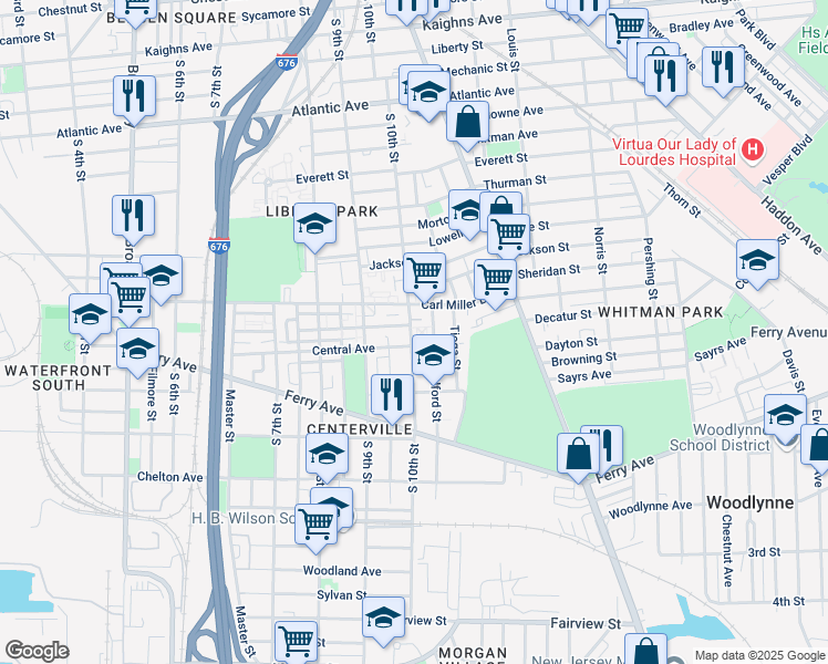 map of restaurants, bars, coffee shops, grocery stores, and more near 1738 South 10th Street in Camden