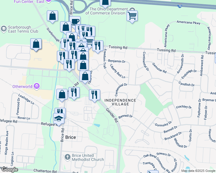 map of restaurants, bars, coffee shops, grocery stores, and more near 2927 United Court in Reynoldsburg