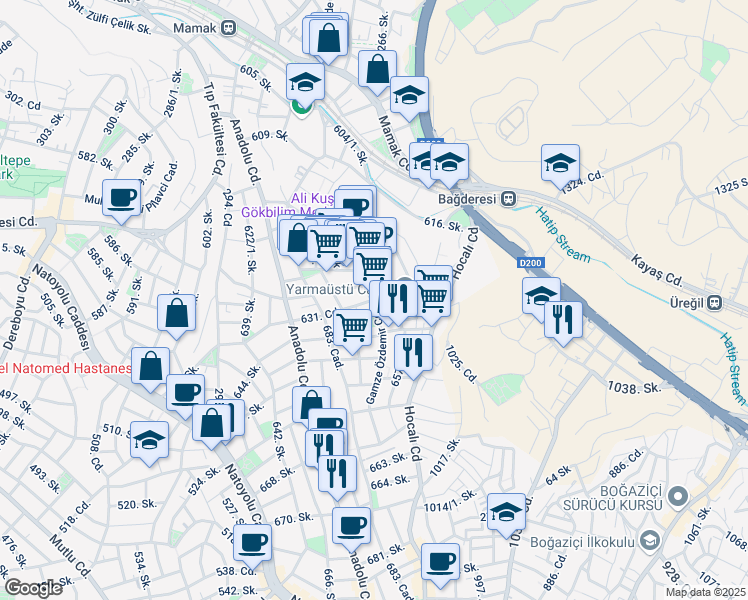 map of restaurants, bars, coffee shops, grocery stores, and more near 2 1228. Sokak in Mamak