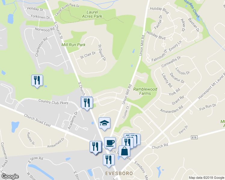 map of restaurants, bars, coffee shops, grocery stores, and more near 99 Farnwood Road in Mount Laurel