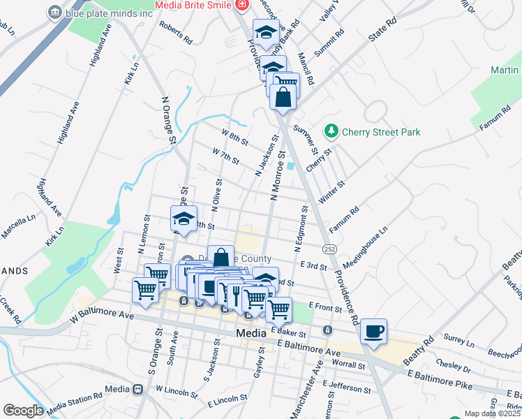 map of restaurants, bars, coffee shops, grocery stores, and more near 31 East 5th Street in Chester